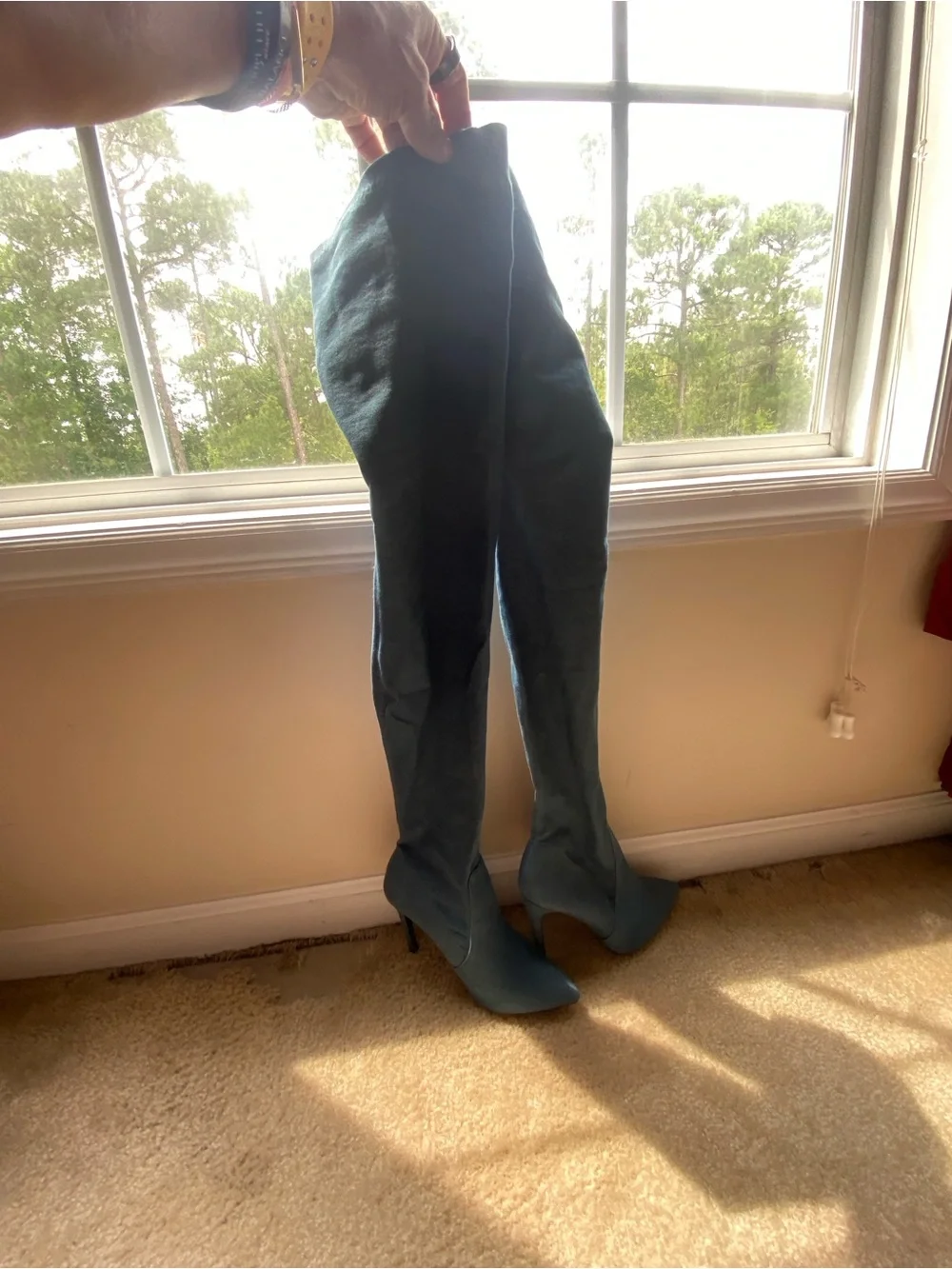 Blue Over-the-Knee Pointed Toe Stiletto Boots denim